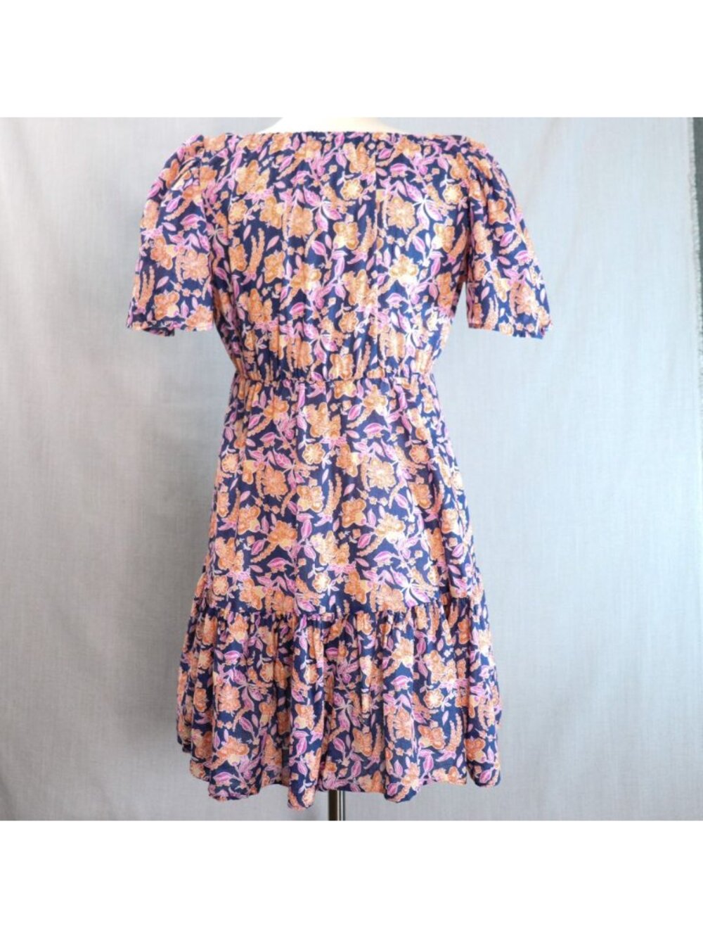J.Crew Painted Block Print Cotton Voile Beach Dress S Navy Orange Button Front - Picture 10 of 16
